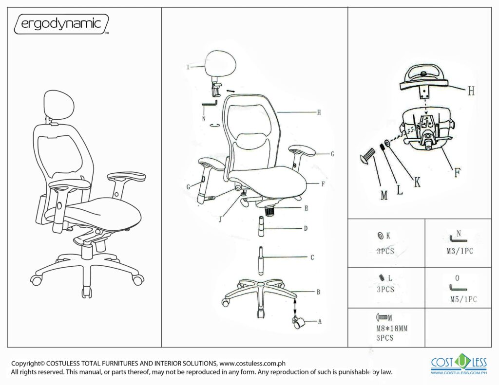 Ergodynamic EHC-420 Tilting Mesh Office Chair with Headrest – Cost U ...