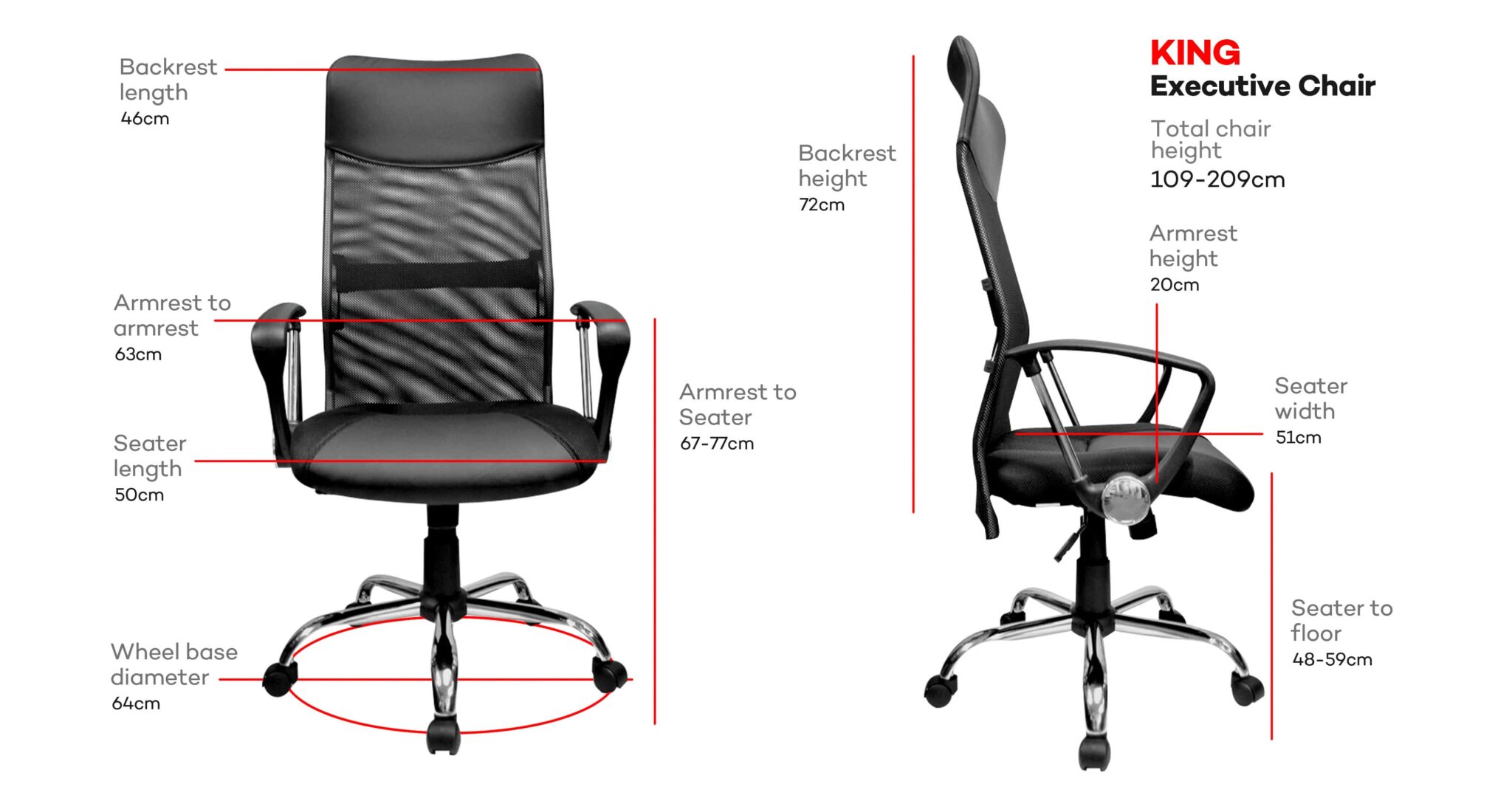 Ergodynamic KING Executive Premium High Back Mesh Chair, pneumatic