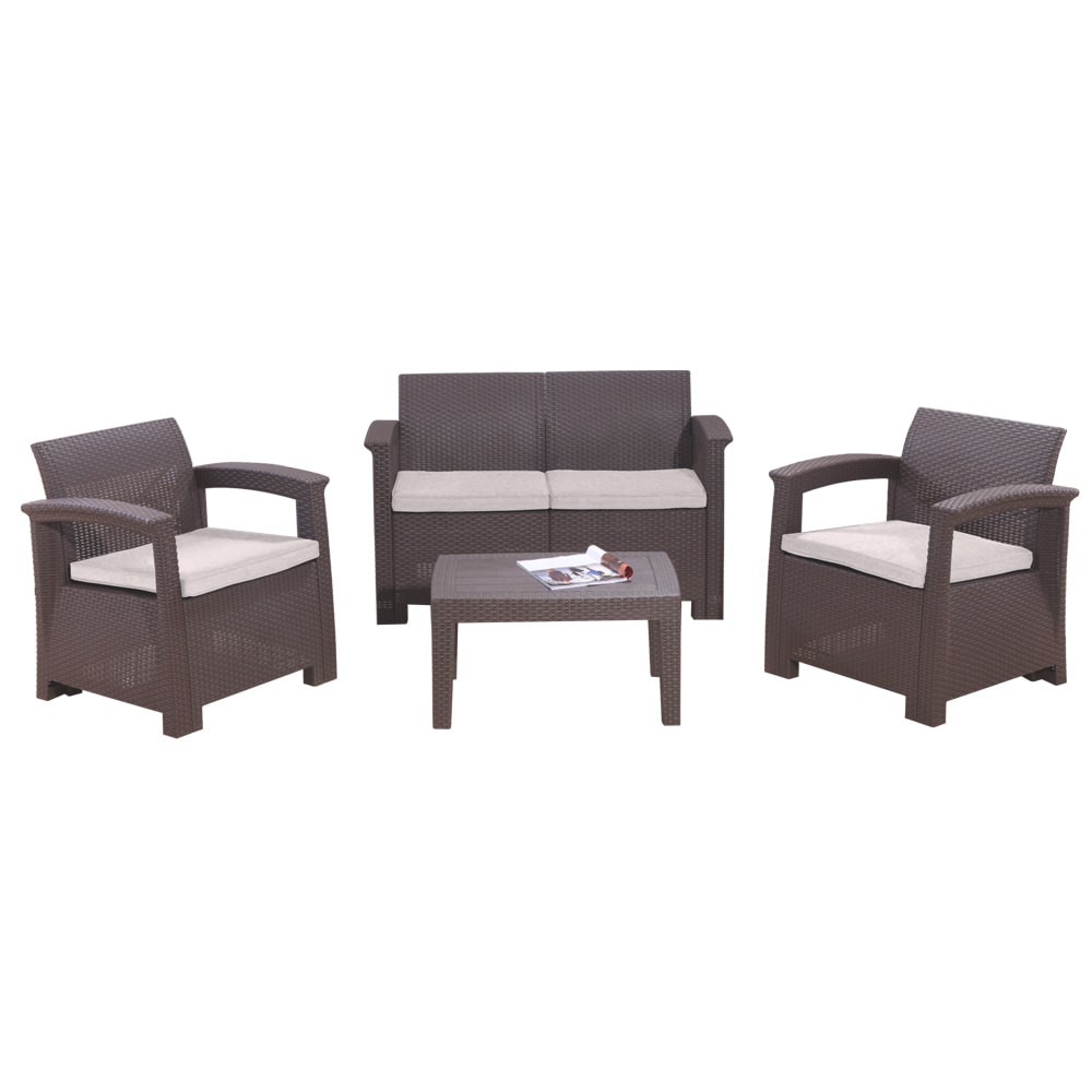 Sumo SF4-4P 4 Seater Rattan Style Plastic Sofa Set with center table  (Brown) - Cost U Less | Total Furniture & Interior Solutions