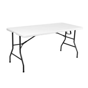 BUY4LESS BT15270F 5-Foot Fold-in-Half Table Item Dimension 152*70*74CM Foldable Size	78*70*8CM		 Tabletop	Material:HDPE Thickness:3.5cm  Frame Leg tube:22*1.0mm+Powder coating 		"