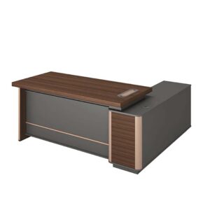 Ergodynamic SENIOR160165BWLT 1.6m Executive desk, with side return table with cabinets, grommet for wire management on Main Table, Assembled Dimenions: 1600*1650*750