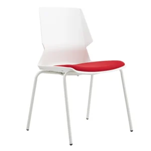 Ergodynamic GC-12WR Heavy Duty Chair, thick Chrome frame with White PP backrest & seater, Red seat cushion
